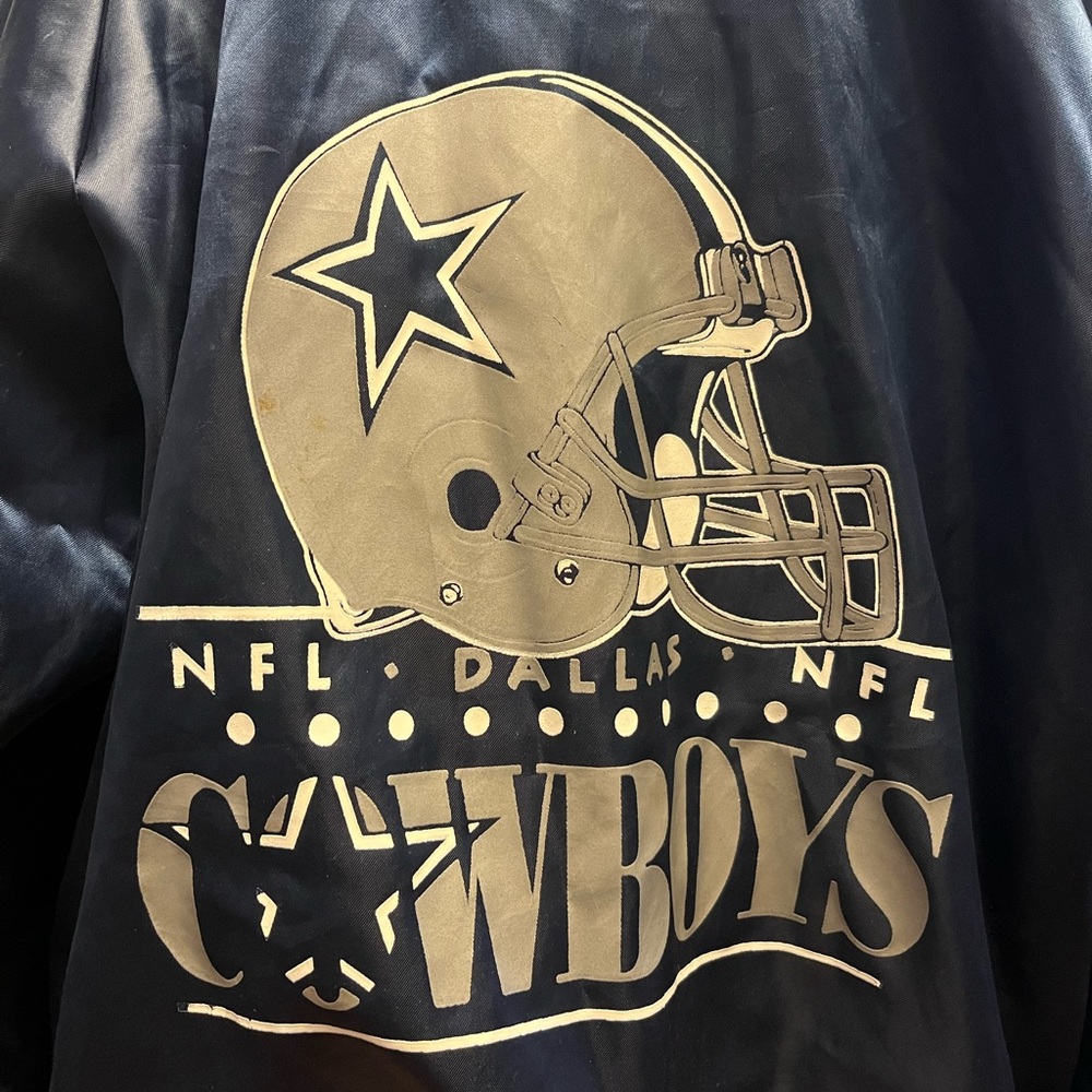 Blue and Silver Bomber Jacket with NFL Logo DALLAS COWBOYS MADE IN USA
